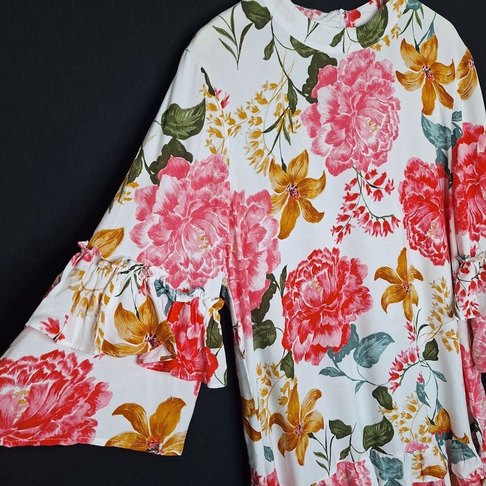 💙 Petal +Pup Floral Soft Tiered Midi Dress Size XL Vacation Formal Comfy Casual - Picture 2 of 9